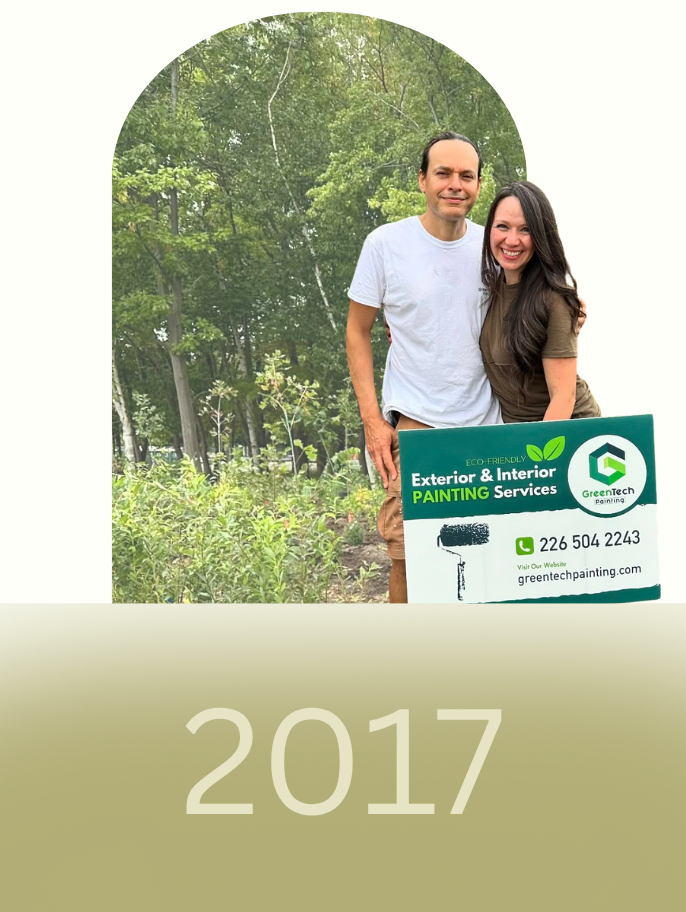 Founders Yarinka Rojas and Juan Carlos Granados during GreenTech Painting's first tree planting initiative in 2017, beginning the company's long-term commitment to environmental restoration in London, Ontario.