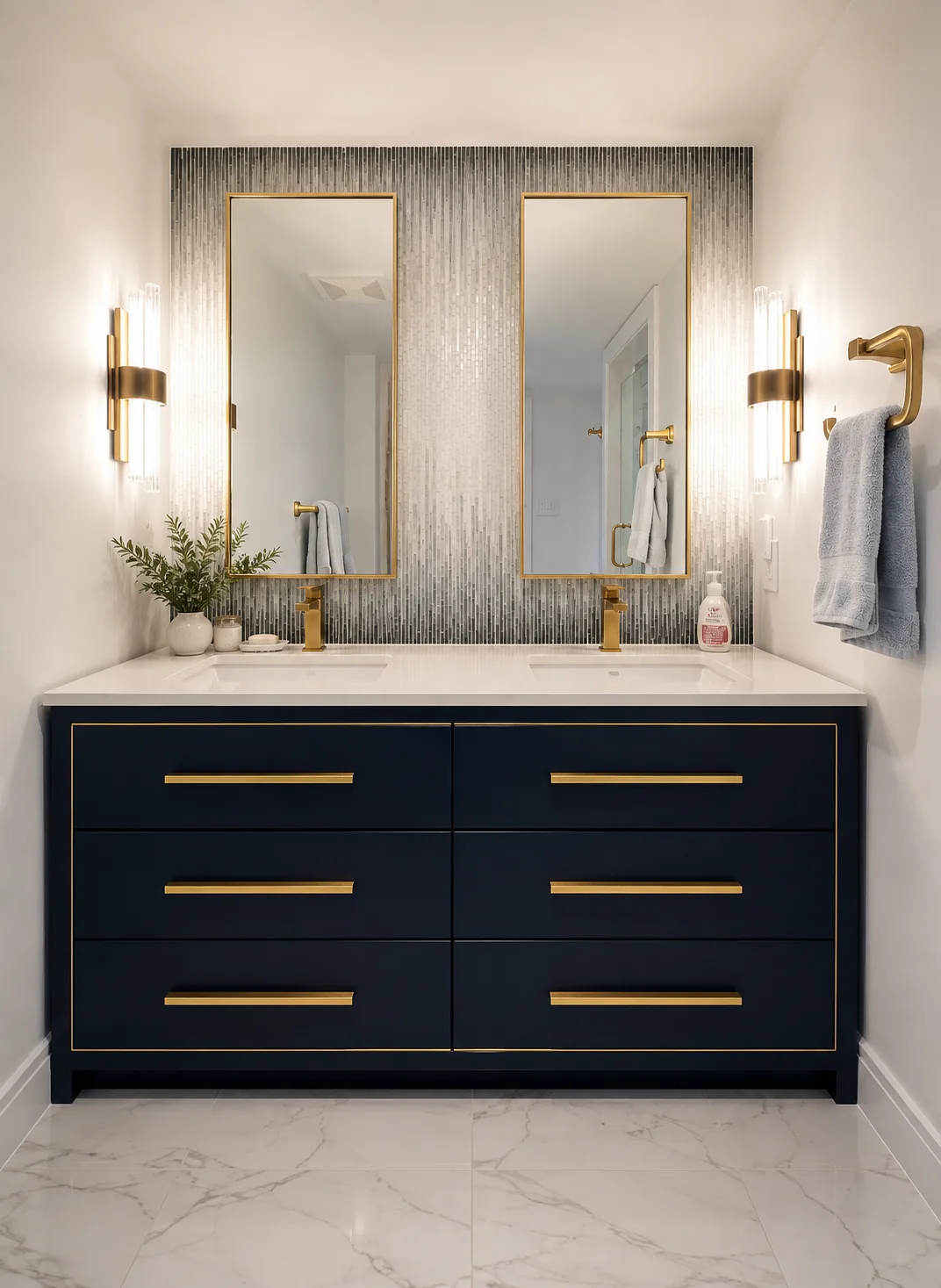 Professionally painted modern bathroom vanity cabinets with a smooth factory-quality finish by GreenTech Painting in London, Ontario.