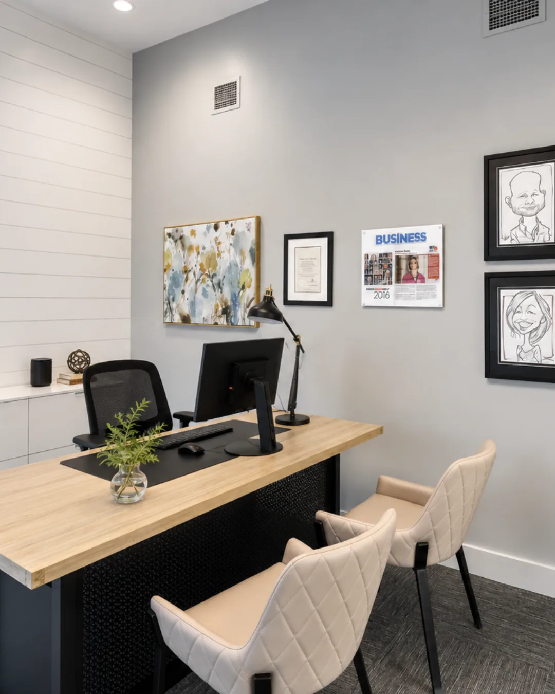 Professionally painted commercial office with smooth neutral walls and modern finishes by GreenTech Painting in London, Ontario.