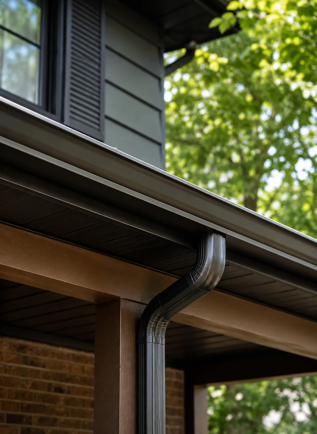 Professionally painted eavestrough, downspout, soffit, and fascia with a premium weather-resistant finish by GreenTech Painting in London, Ontario.