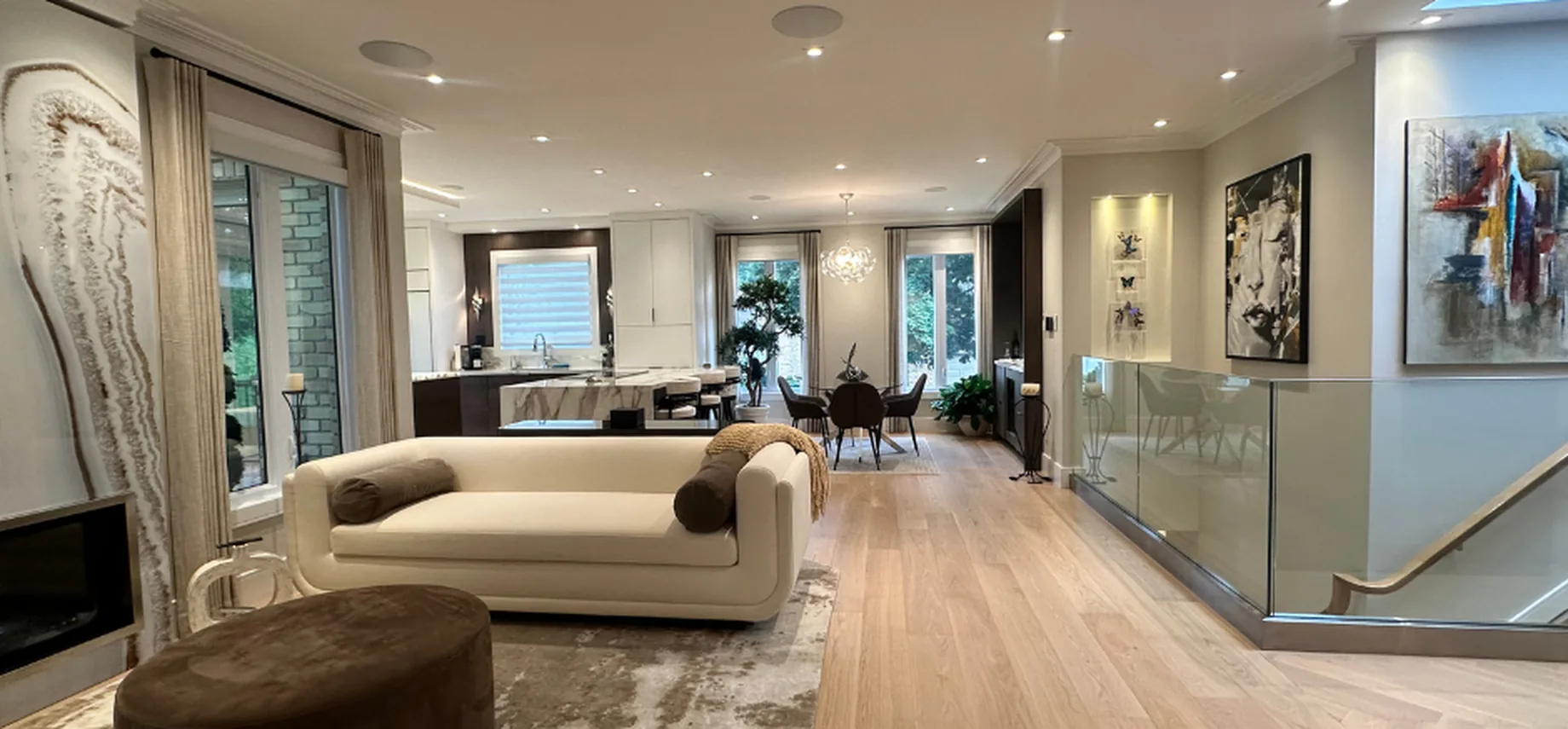 Award-winning interior house painting by GreenTech Painting featuring a modern open-concept living room with premium wall finishes in London, Ontario.